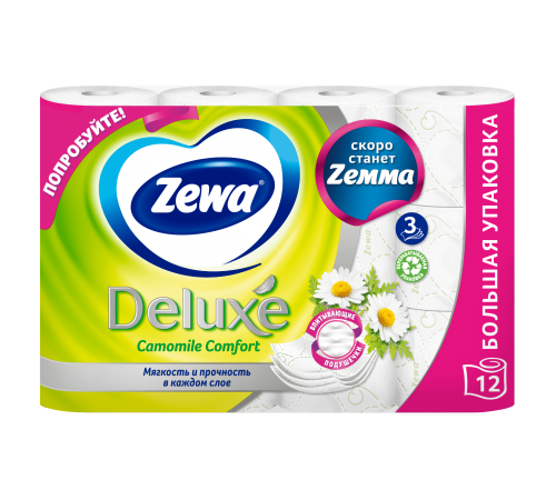 ZEWA Deluxe Туалетная бумага 3-слойная Ромашка 12шт  *7