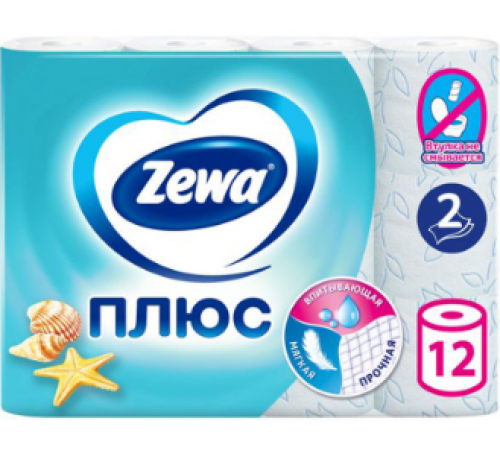 ZEWA Plus Туалетная бумага 2-слойная Свежесть Океана 12шт  *7