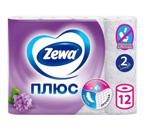 ZEWA Plus Туалетная бумага 2-слойная Сирень 12шт  *7