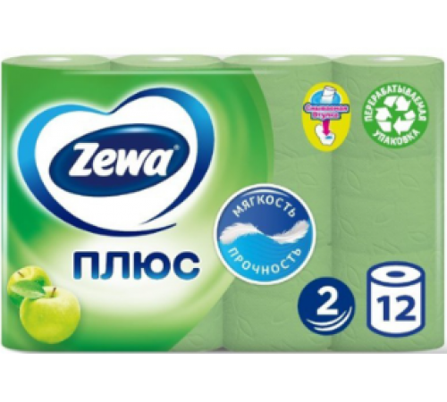ZEWA Plus Туалетная бумага 2-слойная Яблоко 12шт  *7