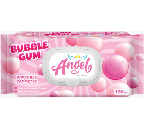 Влажные салфетки Angel №120 Bubble Gum детские с пластиковым клапаном  *16