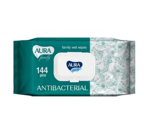 AURA FAMILY Влажные салфетки с антибактериальным эффектом big-pack 144шт