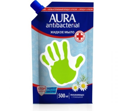 AURA Жидкое мыло с антибактериальным эффектом Ромашка дой-пак 500мл  *12