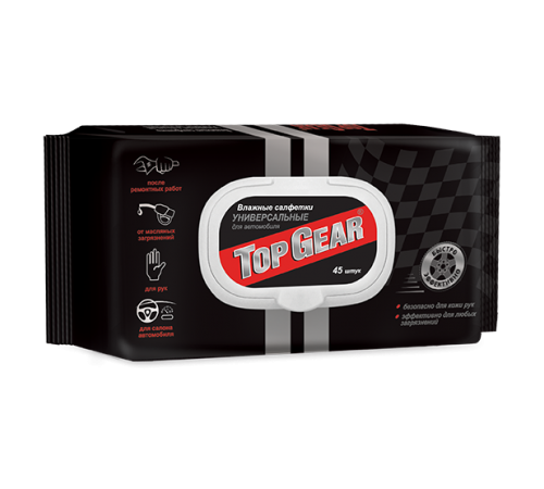 Влажные салфетки Top Gear №45 универсальные автомобильные (28/уп) арт.30107