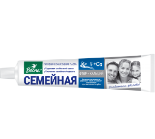 Зубная паста Весна Семейная Фтор + кальций 90г арт 8097  (48/уп)