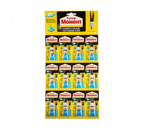 Клей-гель Супер Момент, универсальный, секундный, 3 гр. (12шт/лист)(24лист/ящ)