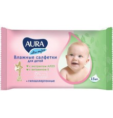 Салфетка  влажная AURA Детские 15 шт (110шт/уп)