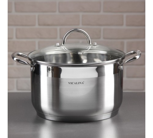 Кастрюля VICALINA из нержавеющей стали 24см 6,3л, -СТУПЕНЧАТОЕ ДНО, комбо-полировка, крышка VL-1075
