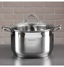 Кастрюля VICALINA из нержавеющей стали 26см 8,5л, -СТУПЕНЧАТОЕ ДНО, комбо-полировка, крышка VL-1076