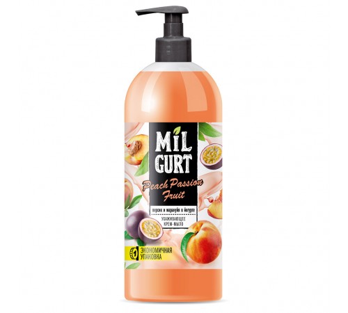 Жидкое крем-мыло "MILGURT" персик и маракуйя в йогурте 860г арт.5190 (8/уп)