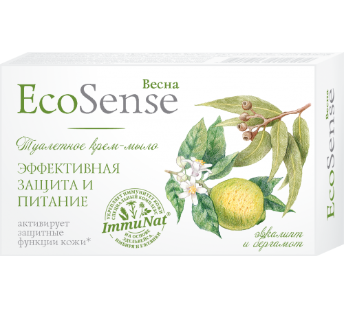 Туалетное крем-мыло Ecosense эвкалипт и бергамот, 90 г в пачк арт 6150 (36/уп)