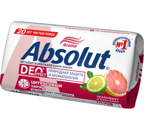 Крем-мыло туалетное "ABSOLUT DeoEffect" Антибакт. Грейпфрут и бергамот 90г арт.6160 (72/уп)