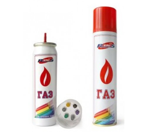 Газ для зажигалок RUNIS, метал. баллон, 270 мл, белый (с насадками) /36/