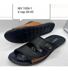 Мужские шлепанцы Черные с коричневой вставкой  арт MV 1006-1 (40-45р)  (6шт/уп)