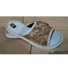 Тапочки женские домашние (открытые) подошва эва. 36-41 арт0090-А (ТЖО 001), бежевый огурец 12пар