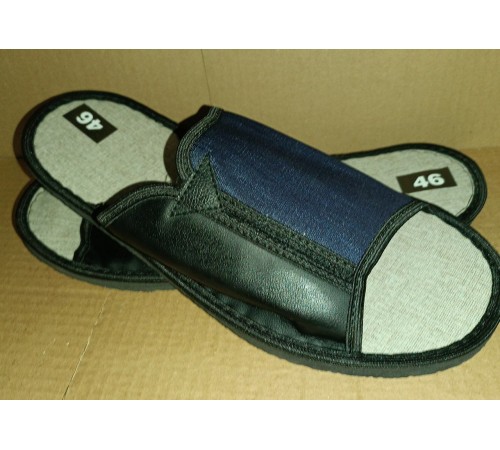 Тапочки Мужские комнатные открытые подошва  арт.0080-А (ТМО 005)  41-46рр синий джинс 12 пар