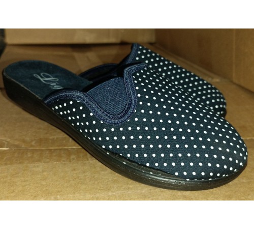 Тапочки женские домашние (закрытая) подошва резин. 36-41 арт 91-1 (6пар/уп)/60мещ горох синий