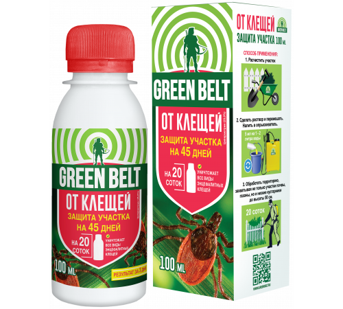 Концентрат от клещей для защиты участка,  (фл 100 мл)  GREEN BELT - 48 шт/кор 02-766