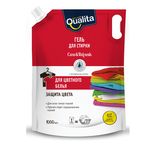 QUALITA Жидкое средство для стирки для цветного Дой-пак гель 1000мл