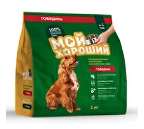 Корм сухой полнорационный для взрослых собак всех пород «Мой хороший» с говядиной, 1 кг, 12 шт./уп