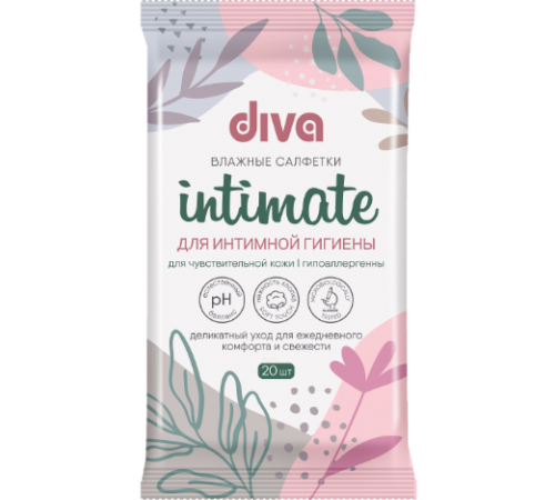 Влажные салфетки Diva №20 intimate для интим гигиены д/чувствит кожи, арт. 72534 24шт/кор арт72534