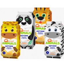 Влажные салфетки Smart animals №8 детские с ромашкой и витамином Е mix