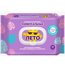 Влажные полотенца Лето №60 очищающие универсальные с пластиковым клапаном (10/уп) арт.80421