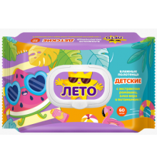 Влажные полотенца Лето №60 детские с ромашкой, алоэ вера и вит. Е с пласт. клапан (10/уп) арт.80422
