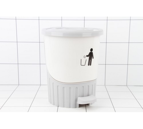 Мусорное ведро с педалью 14л св.серый-белый (6шт) арт.01062