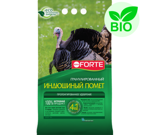 Bona Forte Удобрение гранулированное обогащенное Индюшиный помет, пакет 2 кг/ 10