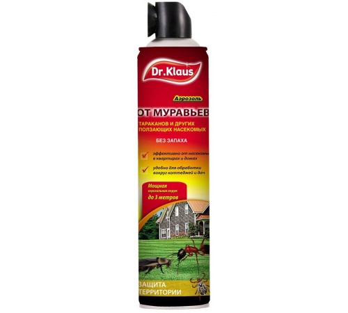 Dr.Klaus Аэрозоль от МУРАВЬЕВ, ТАРАКАНОВ и других ползающих насекомых, баллон 600мл/12