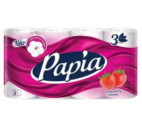 Papia Туалетная бумага Клубничная мечта 3-слойная 8шт  *7