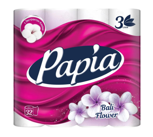 Papia Туалетная бумага Цветы Бали 3-слойная 32шт  *3