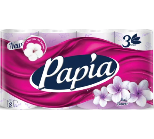 Papia Туалетная бумага Цветы Бали 3-слойная 8шт