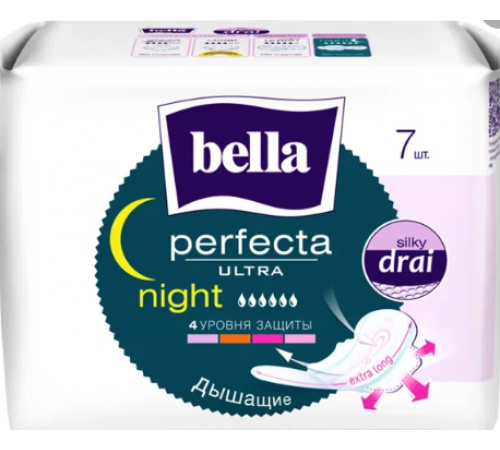 BELLA Perfecta Ultra Night silky drai Прокладки ультратонкие 7шт  *24