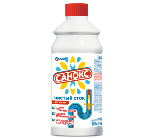 САНОКС  Средство д/устранения засоров в трубах Чистый сток 500мл   *15 / 165 / 990