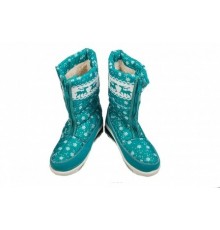 Сапоги Женские дутики рисунок Олени и снежинки Аляска БИРЮЗА №555 Польша рр 38-42 (7шт/уп)