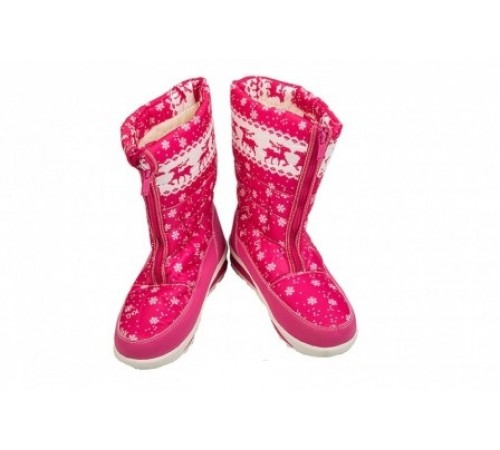 Сапоги Женские дутики рисунок Олени и снежинки Аляска РОЗОВЫЕ №555 Польша рр 38-42 (12шт/уп)