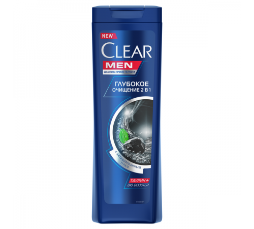Шампунь CLEAR MEN Глубокое очищение 2в1 (уголь,мята) 400мл уп/6шт
