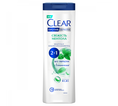 Шампунь CLEAR Против перхоти 2в1 Свежесть ментола 380мл
