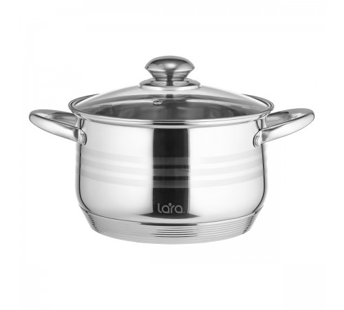 Кастрюля LARA LR02-582 серия SONATA 20*12,5 см, 3,9л, 7-СТУПЕНЧАТОЕ ДНО, комбо-полировка, крышка