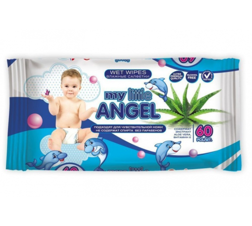 Влажные салфетки MY Little angel № 60 Детские с экстр.Aloe Vera для чувствит.кожи (124/уп) арт.30666