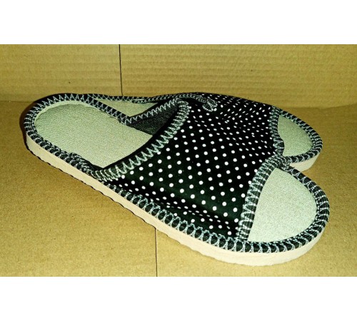 Тапочки женские домашние (открытые) подошва эва. 36-41 арт0090-А (ТЖО 001), черный горох 12пар