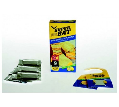 SuperBAT Пластины от моли Цитрус (9 пластин+2 крючка) 45 шт./кор. 03-003