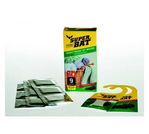 SuperBAT Пластины от моли Хвоя (9 пластин+2 крючка) 45шт./кор.Д 03-002