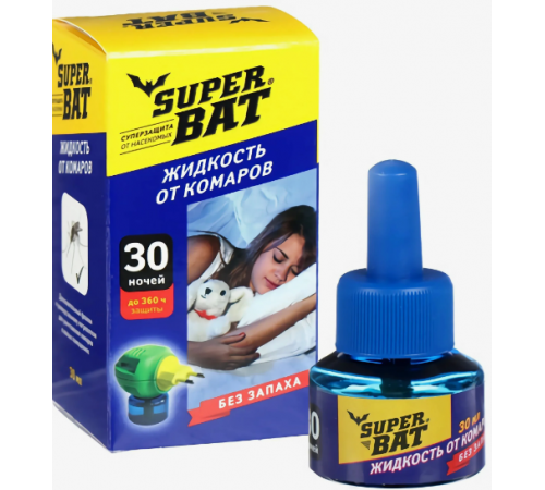 SuperBAT Жидкость от комаров доп. флакон 30 ночей, 30 мл, 24 шт./кор. 01-010
