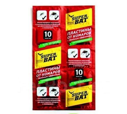 SuperBAT Пластины от комаров и мух Красные двойного действия, 10шт, 240 шт./кор. 02-001