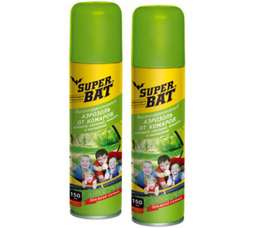 SuperBAT Аэрозоль от комаров и клещей флакон 150мл, 24шт./кор 01-015