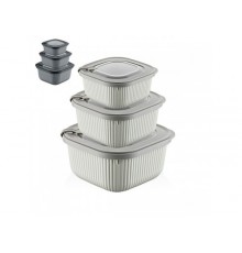 Вакуум. контейнер для СВЧ набор 3шт (600,1100,1800мл) рифленый (12шт) арт 30906