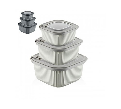 Вакуум. контейнер для СВЧ набор 3шт (600,1100,1800мл) рифленый (12шт) арт 30906